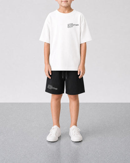 STORITIME® ST Motion Tee in Optic Black, front on-body view with ST Logo Short in Black Optic.