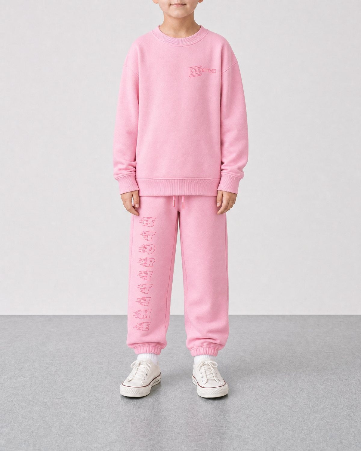 STORITIME® ST Flaming Sweatpant in Pink Paradise, front on-body view with matching ST Motion Sweatshirt in Pink Paradise.