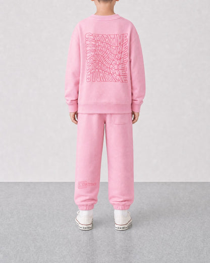 STORITIME® ST Flaming Sweatpant in Pink Paradise, back on-body view with matching ST Motion Sweatshirt in Pink Paradise.