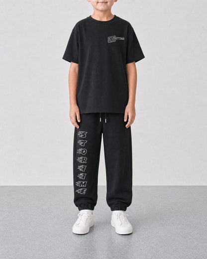 STORITIME® ST Motion Tee in Black Optic, front on-body view with ST Flaming Sweatpant in Black Optic.
