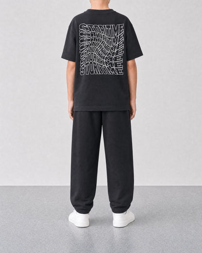 STORITIME® ST Motion Tee in Black Optic, back on-body view with ST Flaming Sweatpant in Black Optic.