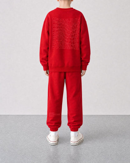 STORITIME® ST Flaming Sweatpant in Red Paradise, back on-body view with matching ST Motion Sweatshirt in Red Paradise.